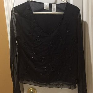 Black shear long sleeve top with beading